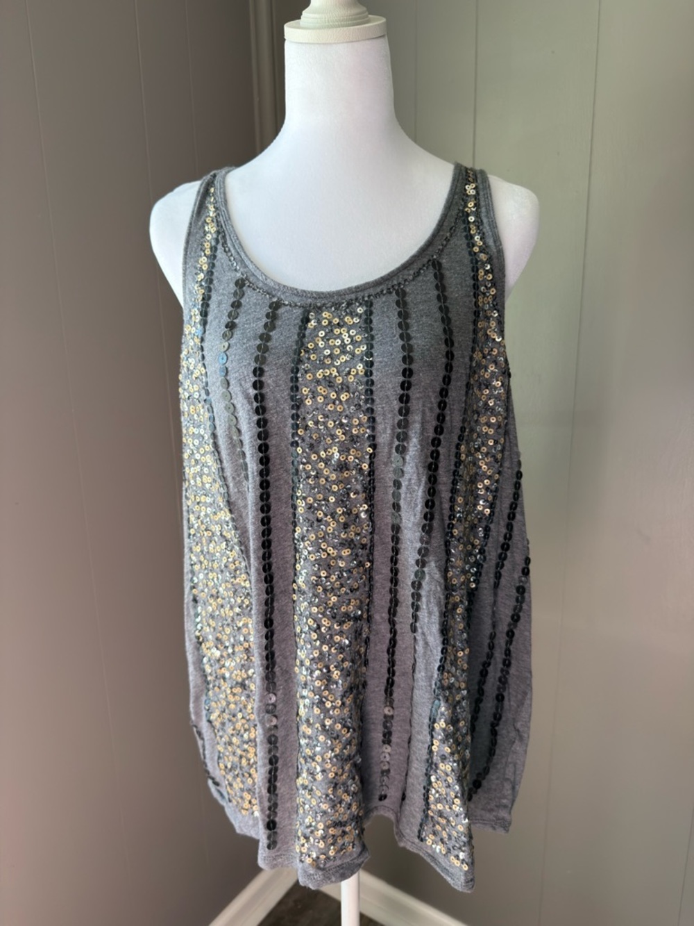 Cato Gray Sequin-Striped Tank Top